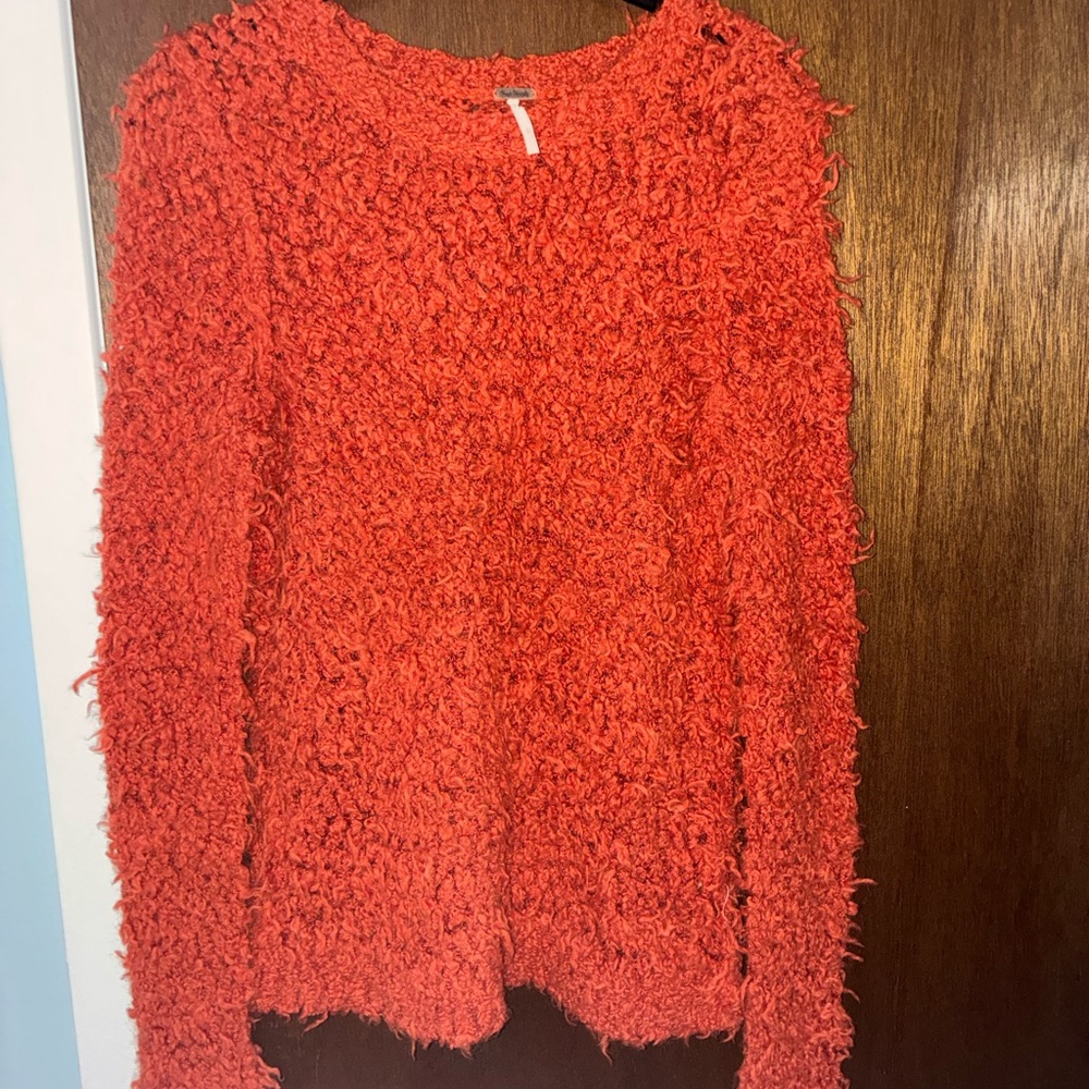 Free People September Song Shaggy Eyelash Knit Sweater - Burnt Orange - Size S